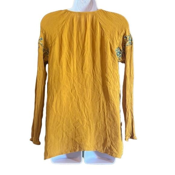 Charming Charlie Womens Small Yellow Turquoise Floral Embroidered Boho Blouse - Picture 2 of 8